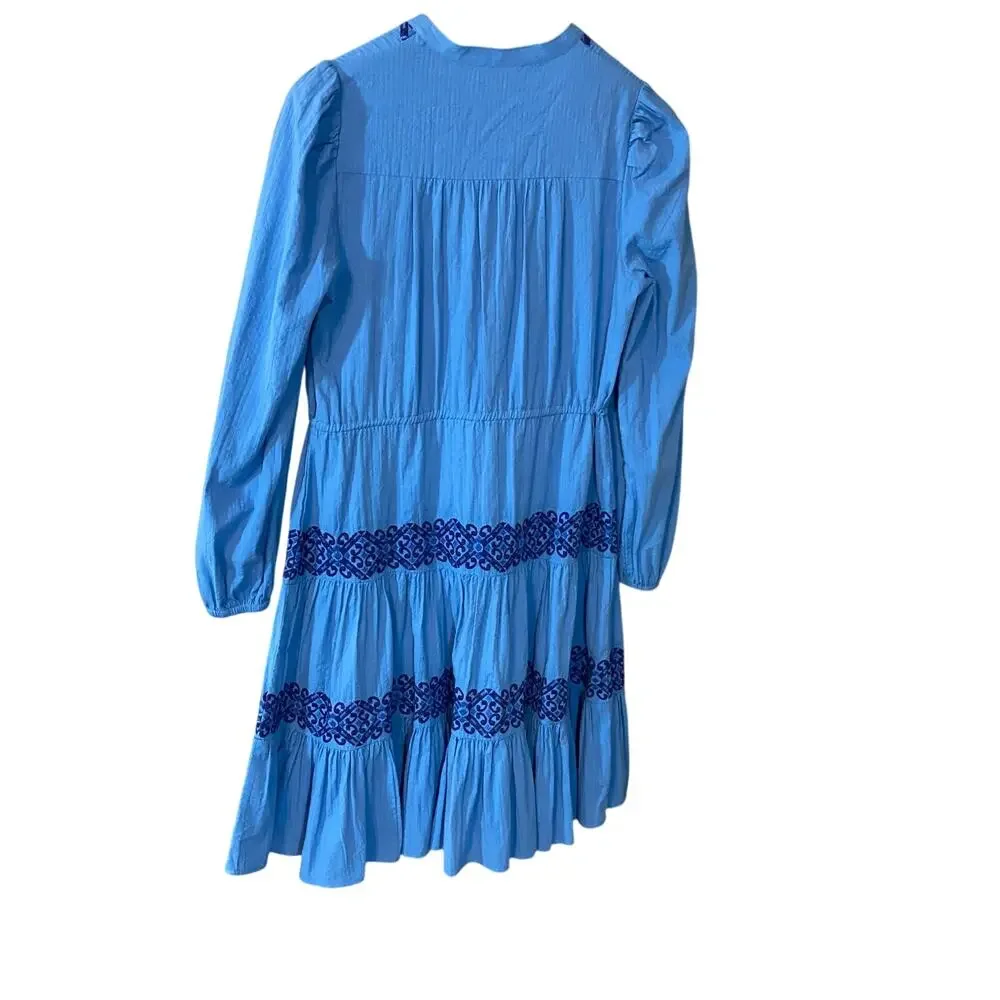 Boden Blue Embroidered 100% Cotton Boho Peasant Dress Women’s 4 Long Sleeve - Picture 8 of 8